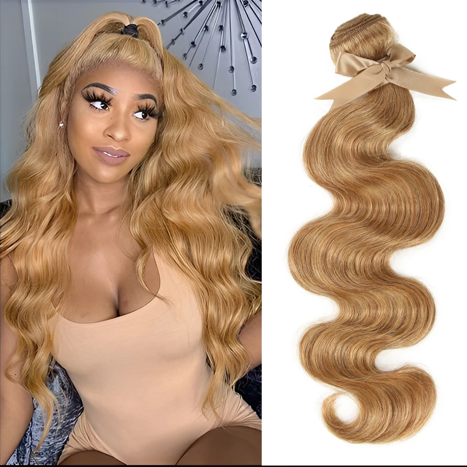 Eleganckie włosy ludzkie w kolorze blond wiązki dla kobiet 28 Cal brązowe włosy brazylijskie Remy pojedyncze wiązki włosy typu Body Wave wiązki