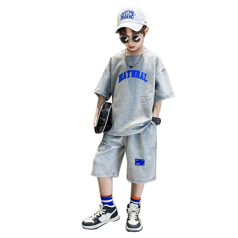2026 new summer boys set Clothes teenager loose letters short sleeve t-shirt + thin shorts pant 4 5 6 8 10 11 12 year tracksuit