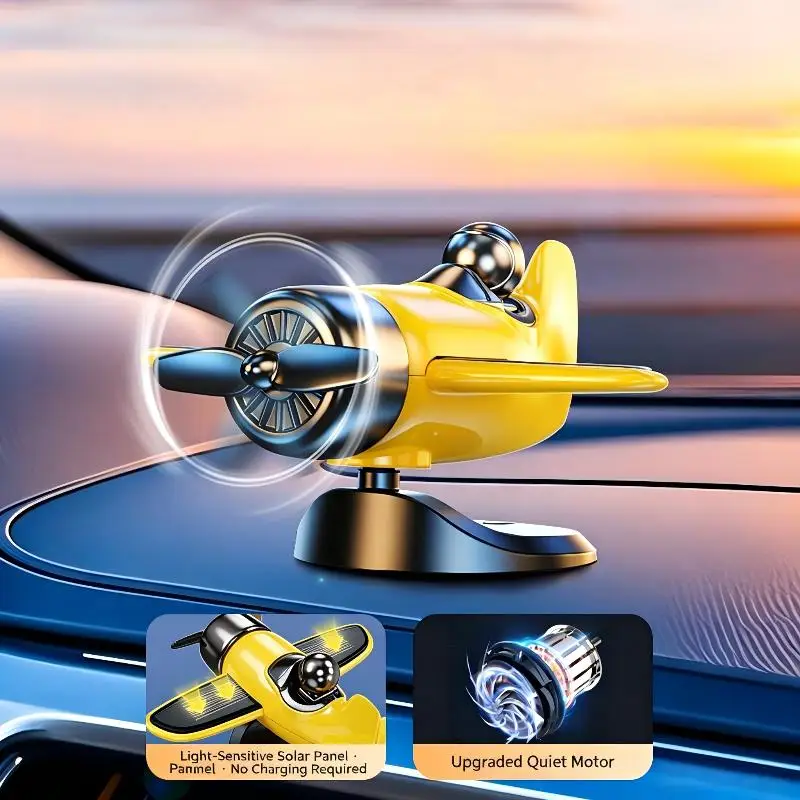 Solar Rotary Airplane Car Dashboard Ornament Auto Interior Accessory for Home Office Desktop Decor