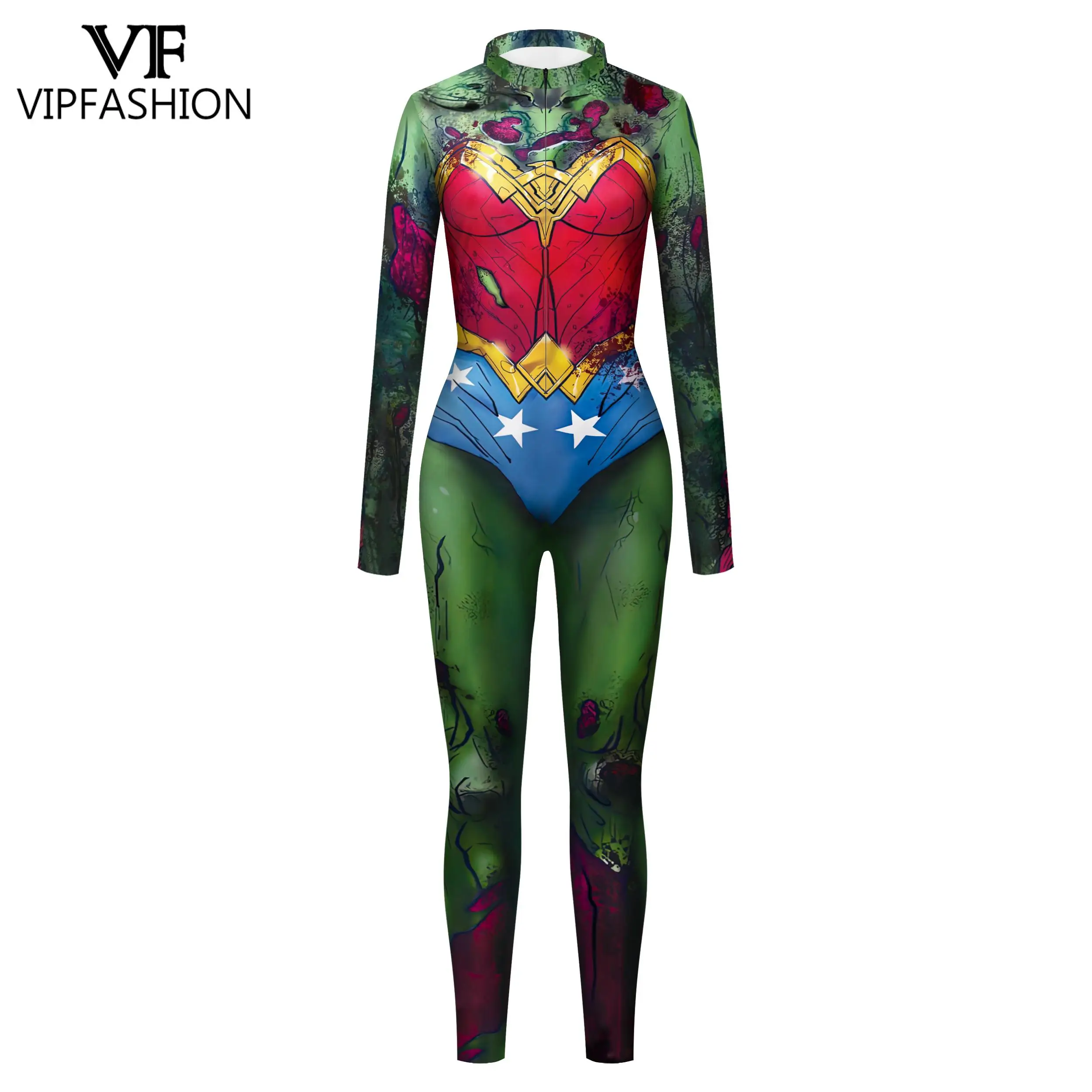 VIP FASHION Woman Superhero Cosplay Costume Front Zipper Movie Zentai body Thumb Design Holiday tuta Burning Man Outfit