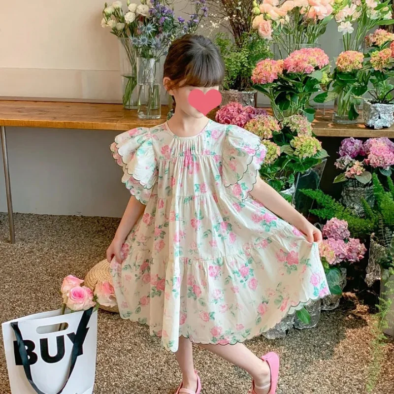 Girls' 2024 New Korean Western Style 'S Summer Children'S Clothing Little Girl Princess Dress F