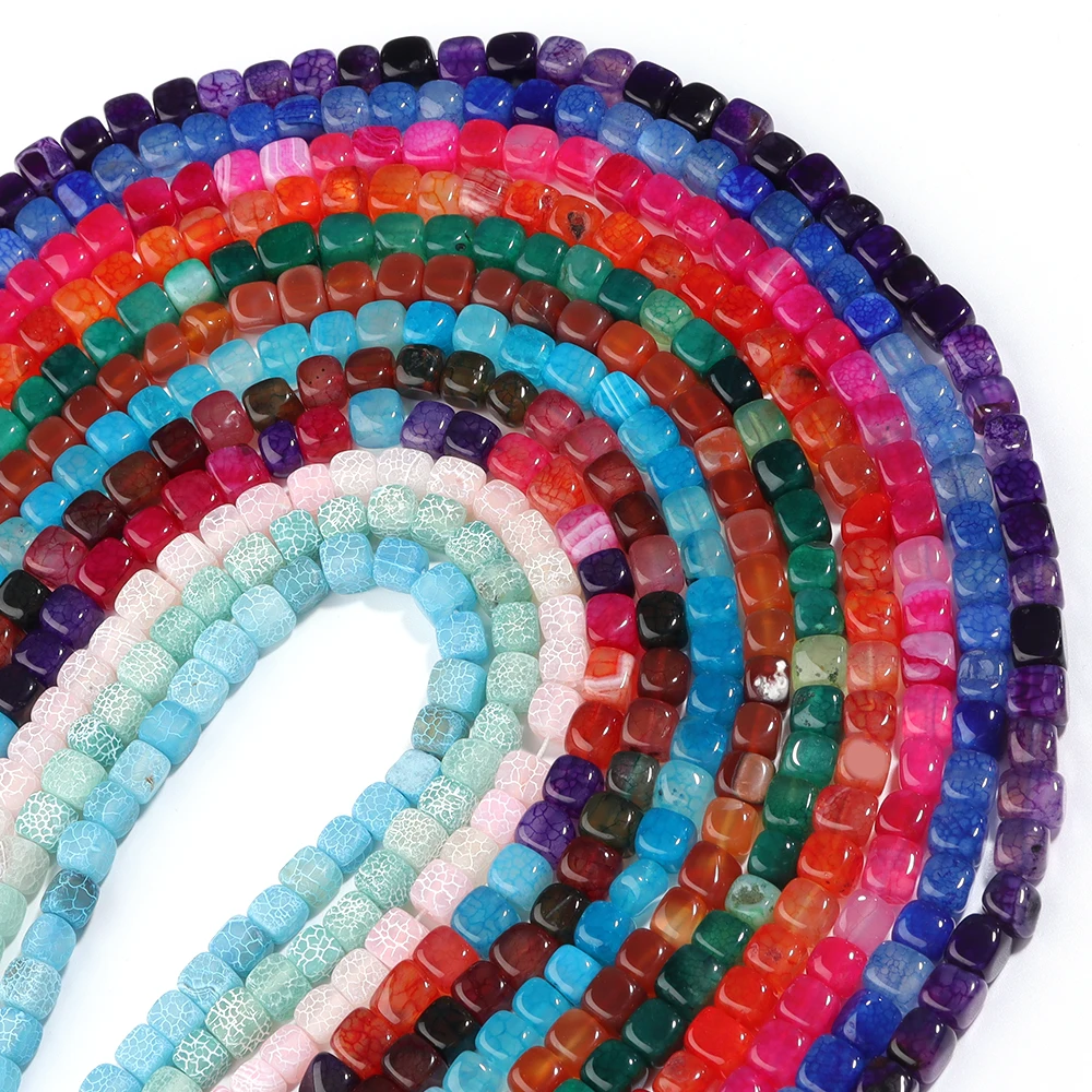 Natural Square Stone Beads 8mm Multicolor Agates Stone Loose Spacer Bead for Jewelry Making DIY Bracelet Necklace Materials