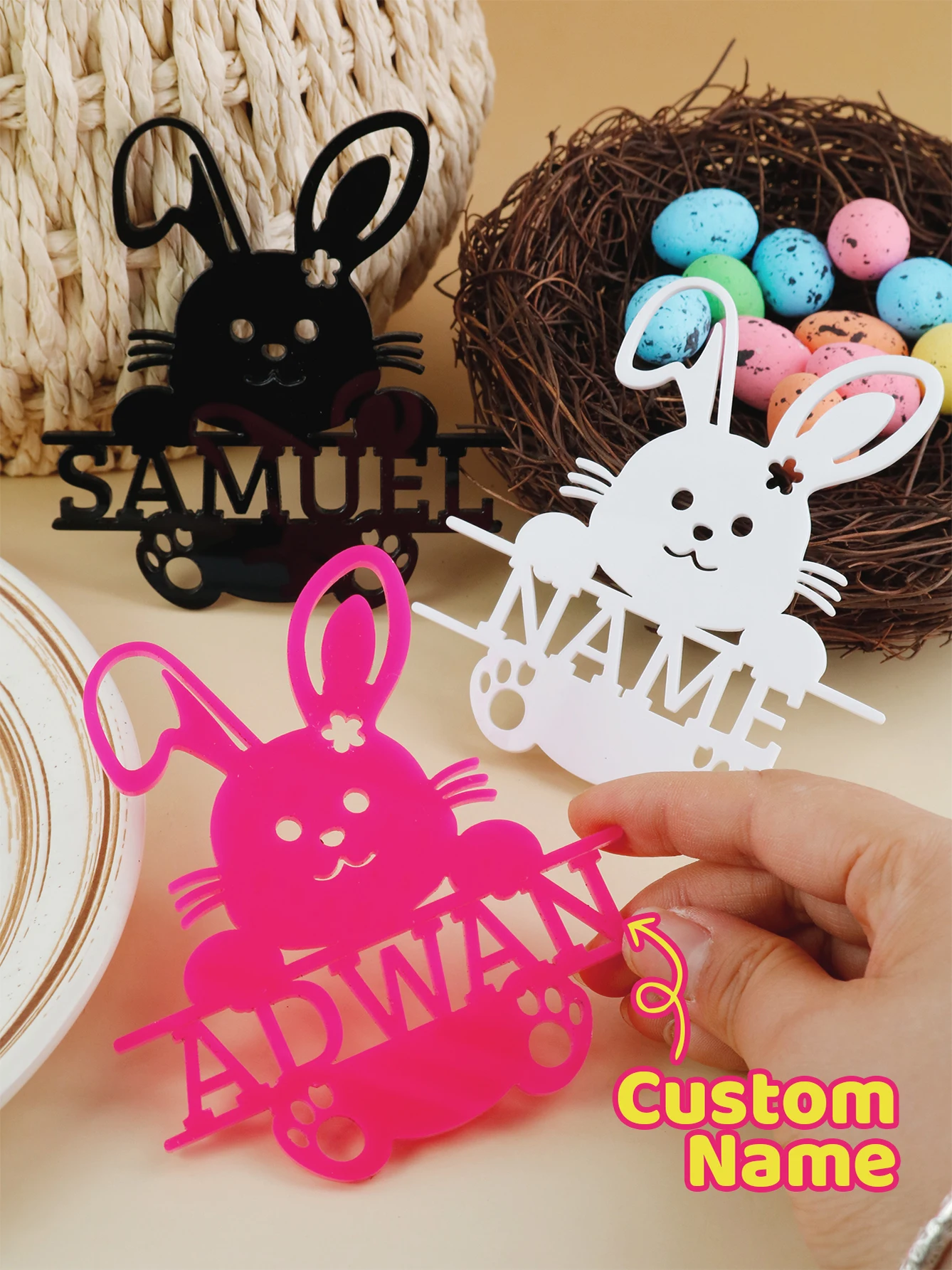 Custom Name Easter Bunny Decor, Personalized Rabbit Name Place Card, Customized Easter Basket Stuffers, Festive Ornament,