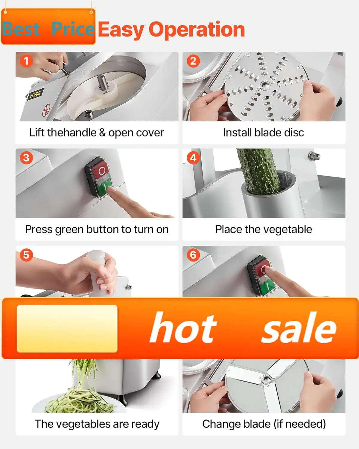 

Commercial Food Processor 2 Feeding Holes, 550W Electric Vegetable Slicer 1600 RPM, Stainless Steel Vegetable Processor Detachab