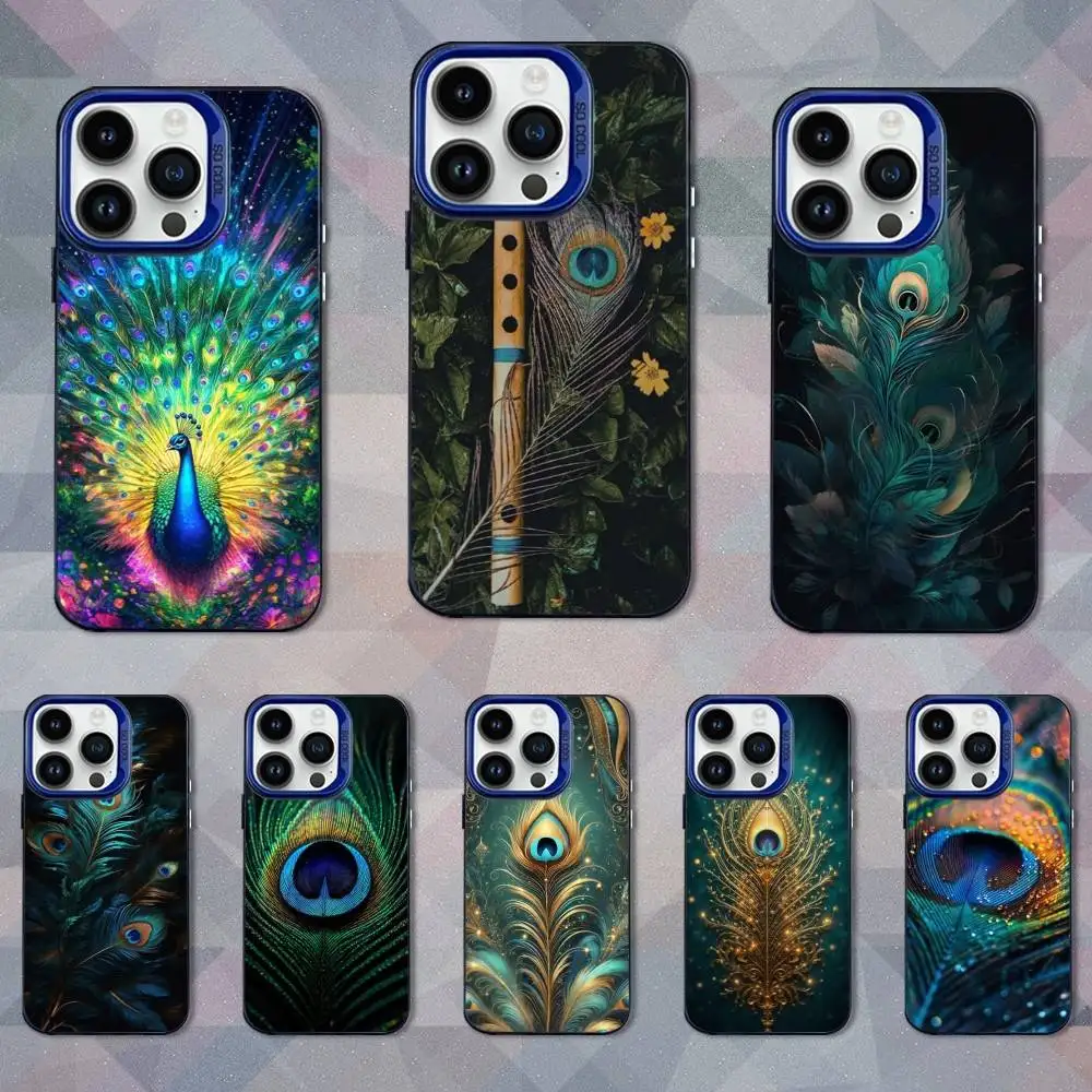 

Peacock Feathers Phone Case For iPhone 16,15,14,13,12,17,11,Mini,Pro,SE,XS,MAX Blue Matte Silicone Cover