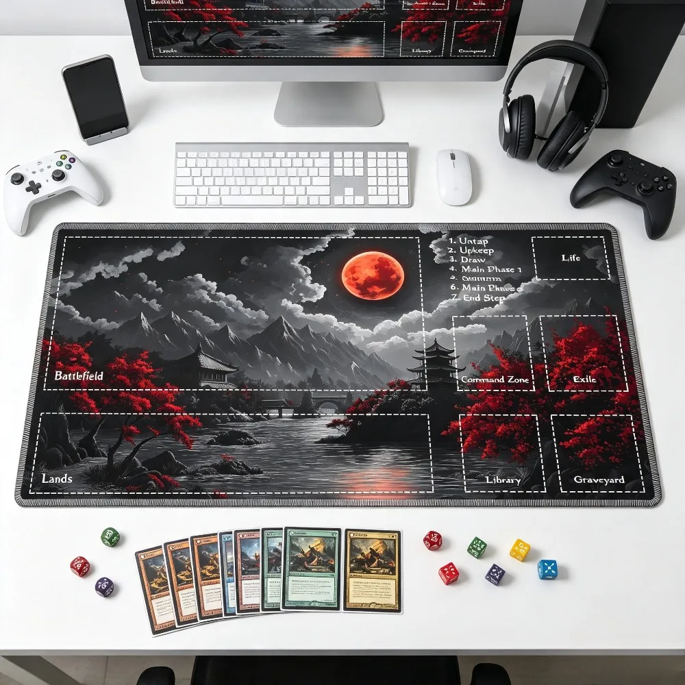 Blood Moon Zoned TCG Play Mat Durable Office Deskpad Parties Gathering Card Game Mat Non-slip Keyboard PC Game MousePad Cardmat