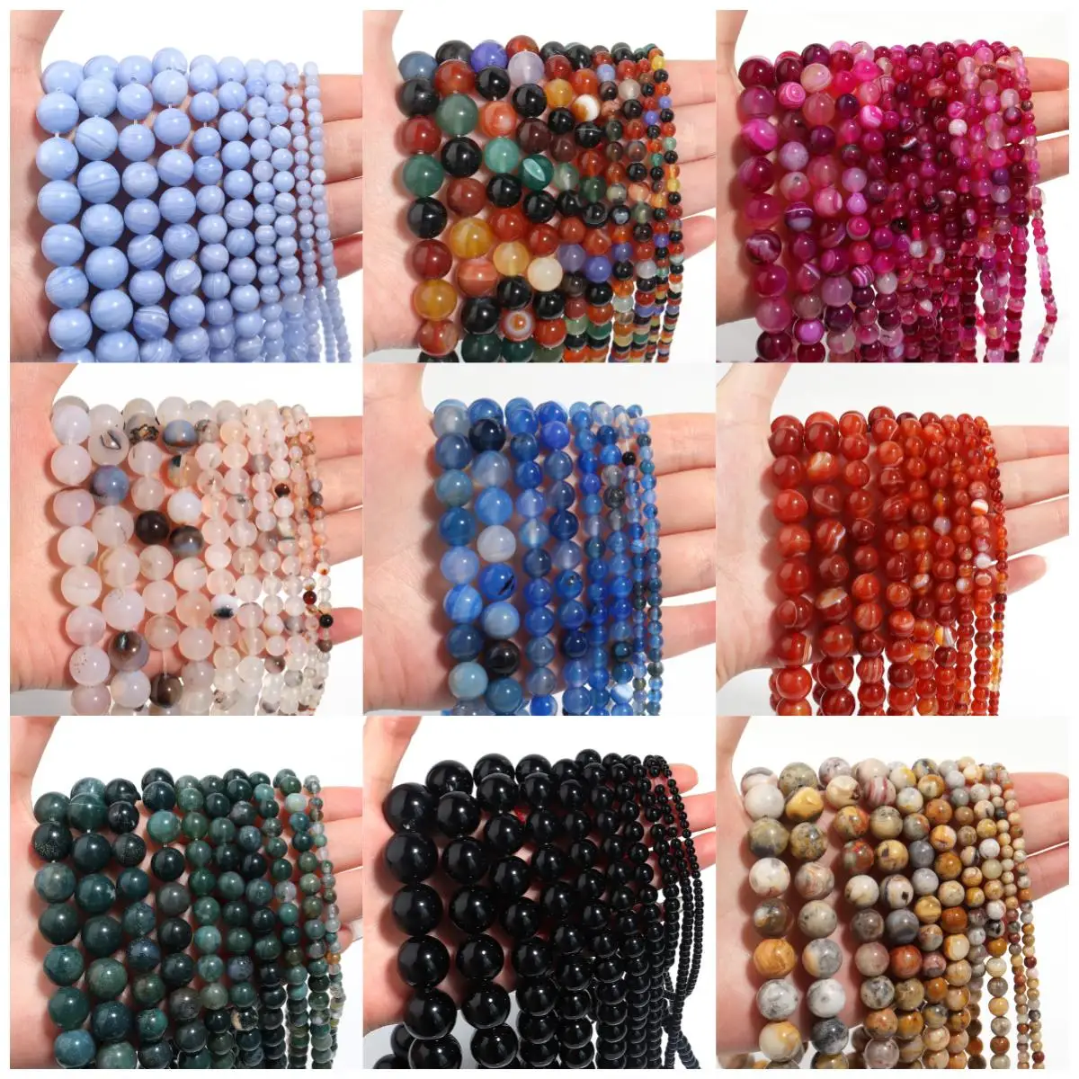 Cuentas de piedra Natural de 4-12mm, ágatas multicolores, cuentas de ónix polaco, cuentas redondas para decoración, fabricación de accesorios DIY, venta al por mayor