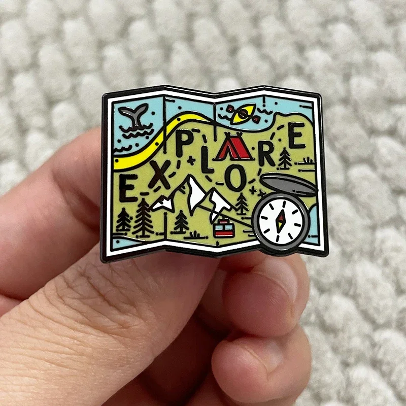 Explore Map Enamel Pin Explorer Outdoor Life Adventure Maps badge a great pin for those adventurous people