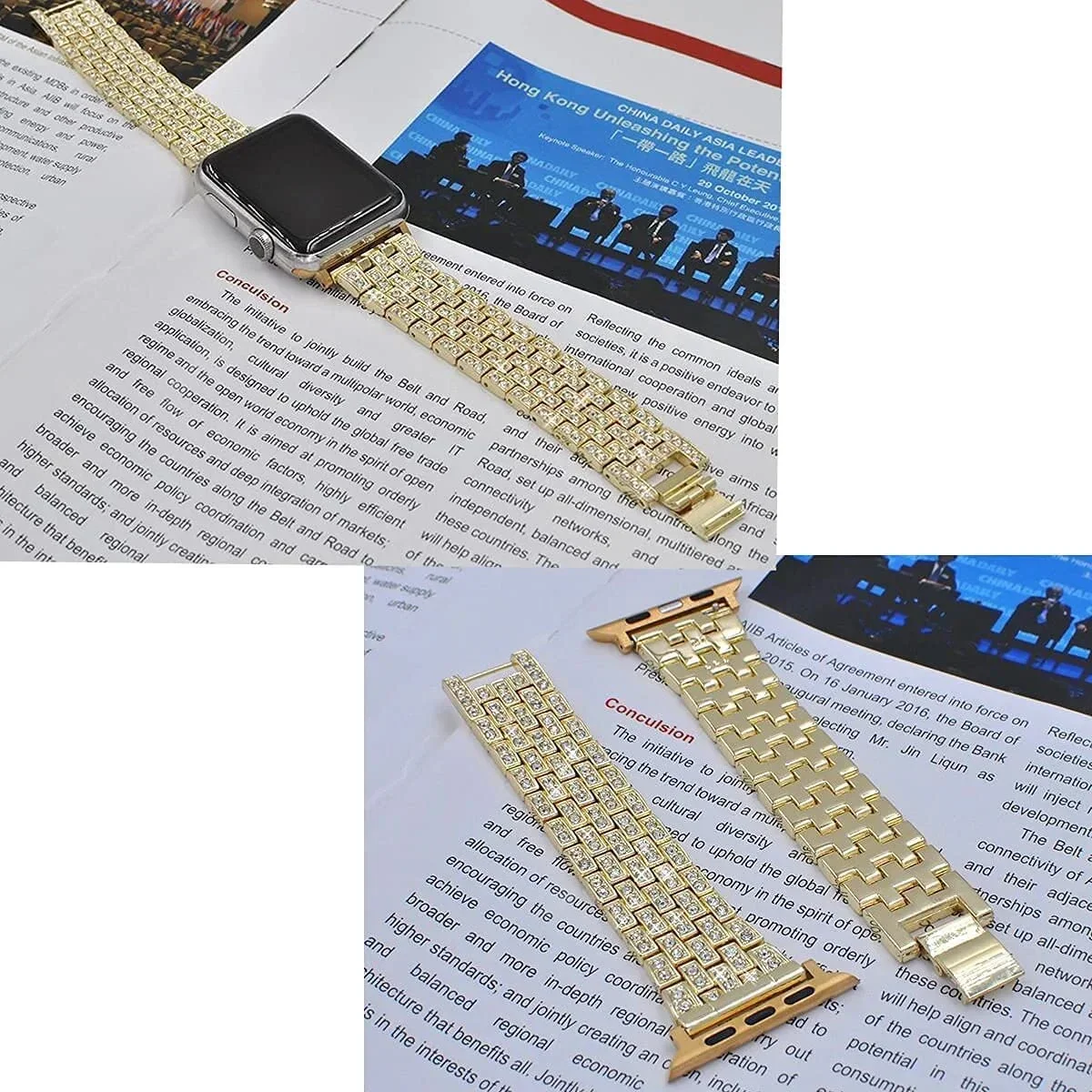 Strap For Apple Watch Band 45mm 41mm 40mm 44mm 42mm Glitter Metal Bracelet Diamond Protective Case iWatch Series 9 8 7 6 5 4 SE