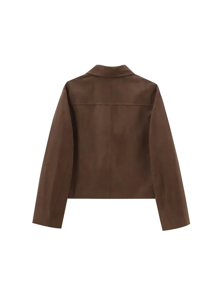 LIBIELIY European And American Style 2024 Autumn New Women's Clothing All-match Old Money Style Brown Suede Short Jacket