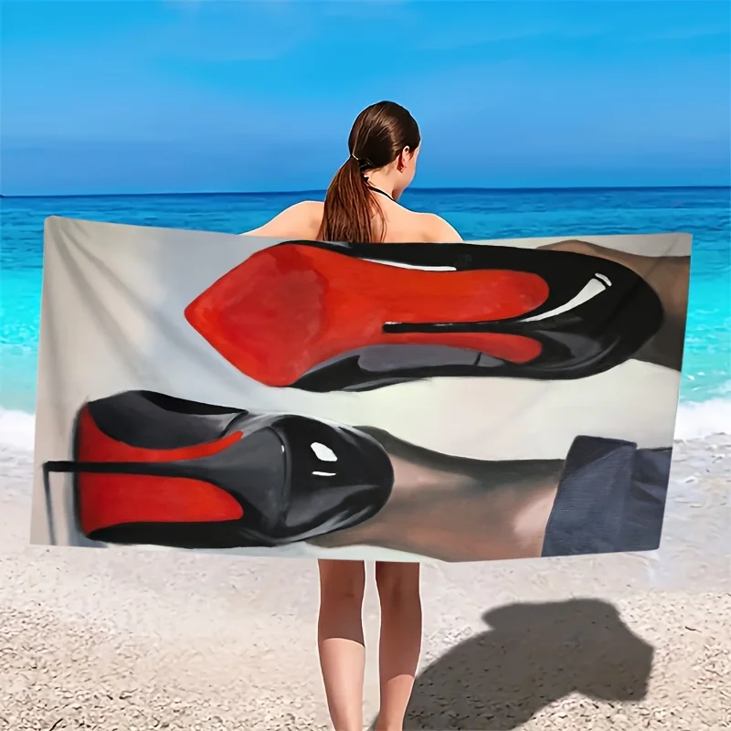 Fashionable high-heeled shoes polyester microfiber beach towel is highly absorbent, suitable for swimming and beach outings