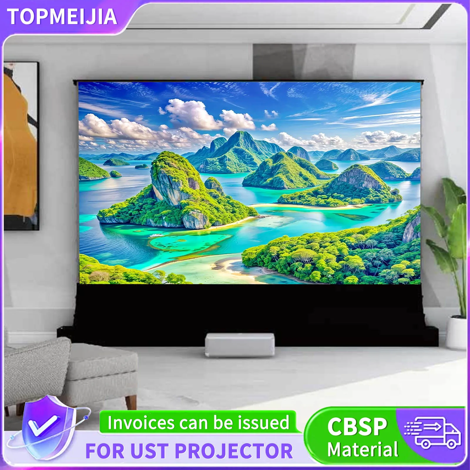 Max 130‘’ Inch ALR Motorized Floor Rising Projection Screen Electric Retractable Projector Screen Anti-light for UST Projector