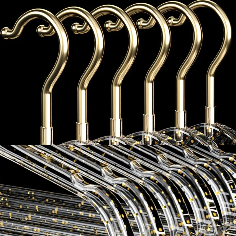 10Pcs Clear Clothes Hangers Acrylic Hanger Clothing Organizer Wardrobe Pants Coat Hanger Drying Rack Transparent Gold Hook - view 5
