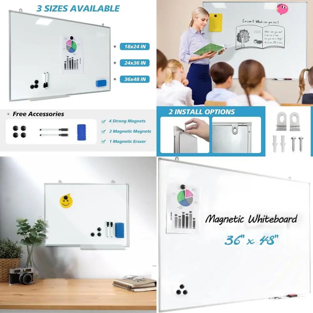 سبورة بيضاء قابلة للمسح الجاف مقاس 36 × 48 من الألومنيوم - لوحة مغناطيسية متعددة الاستخدامات للمنزل والمدرسة والمكتب والمطبخ