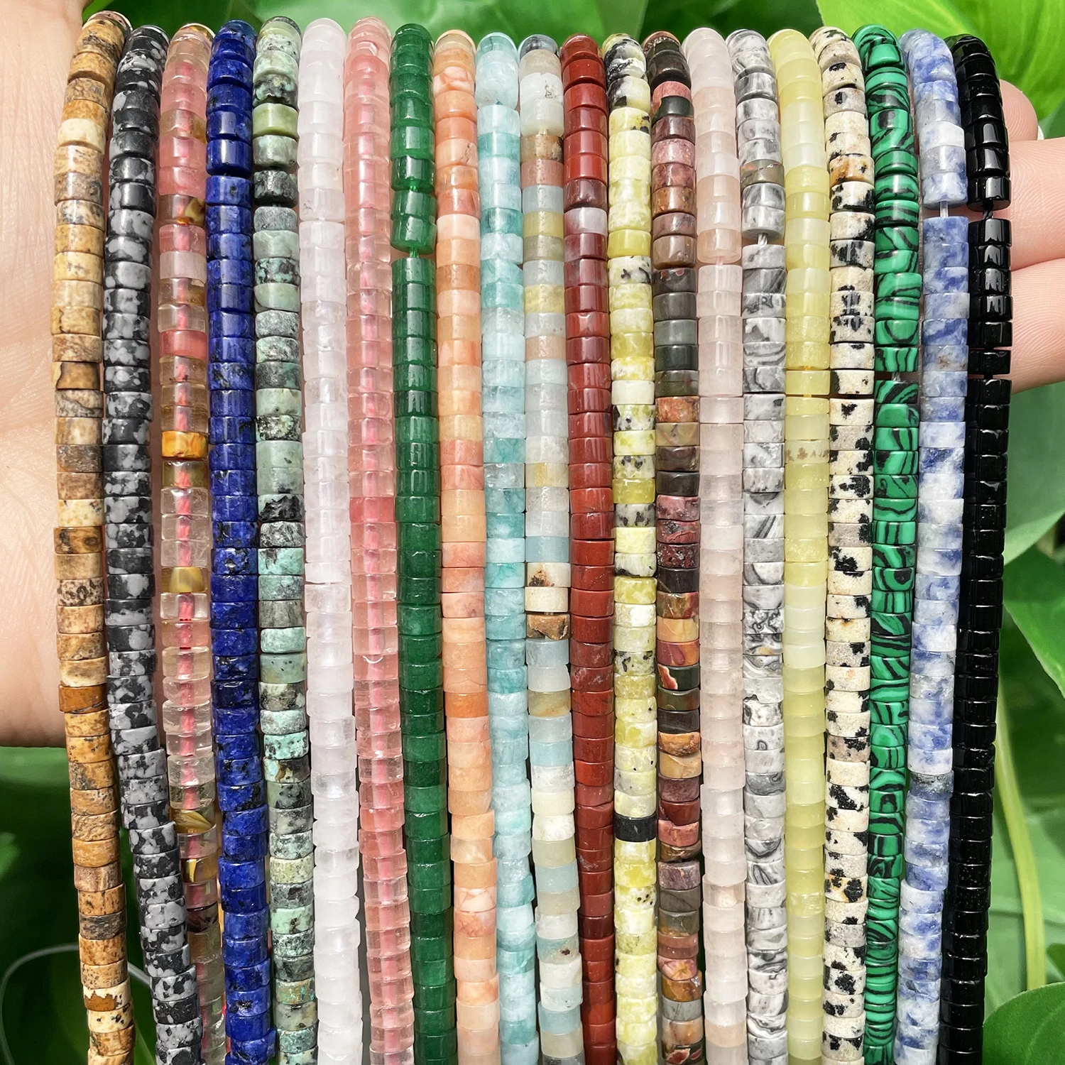 Natürliche Türkis-, Quarz- und Lapislazuli-Rondell-Abstandsperlen 4x2mm Flache Runde Scheiben-Steinperlen für Schmuckherstellung DIY Armband – Detail 1