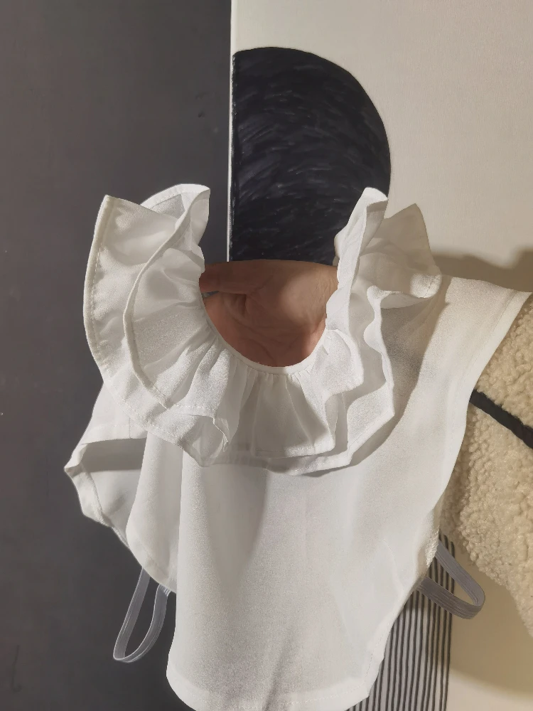 

Игрушечный и милый шифоновый воротник-накладка с двойным слоем и оборками в виде листьев лотоса, белый, круглый, для женщин