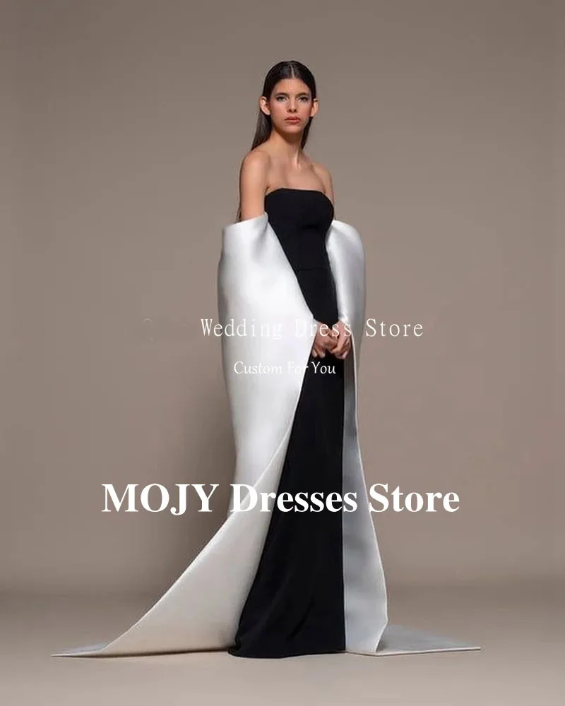 Gaun Prom Mojy Off Shoulder Gaun Malam Panjang Model Cape Sederhana Gaun Pesta Satin Kustom Model Mermaid فستان سهرة Robes De Soirée