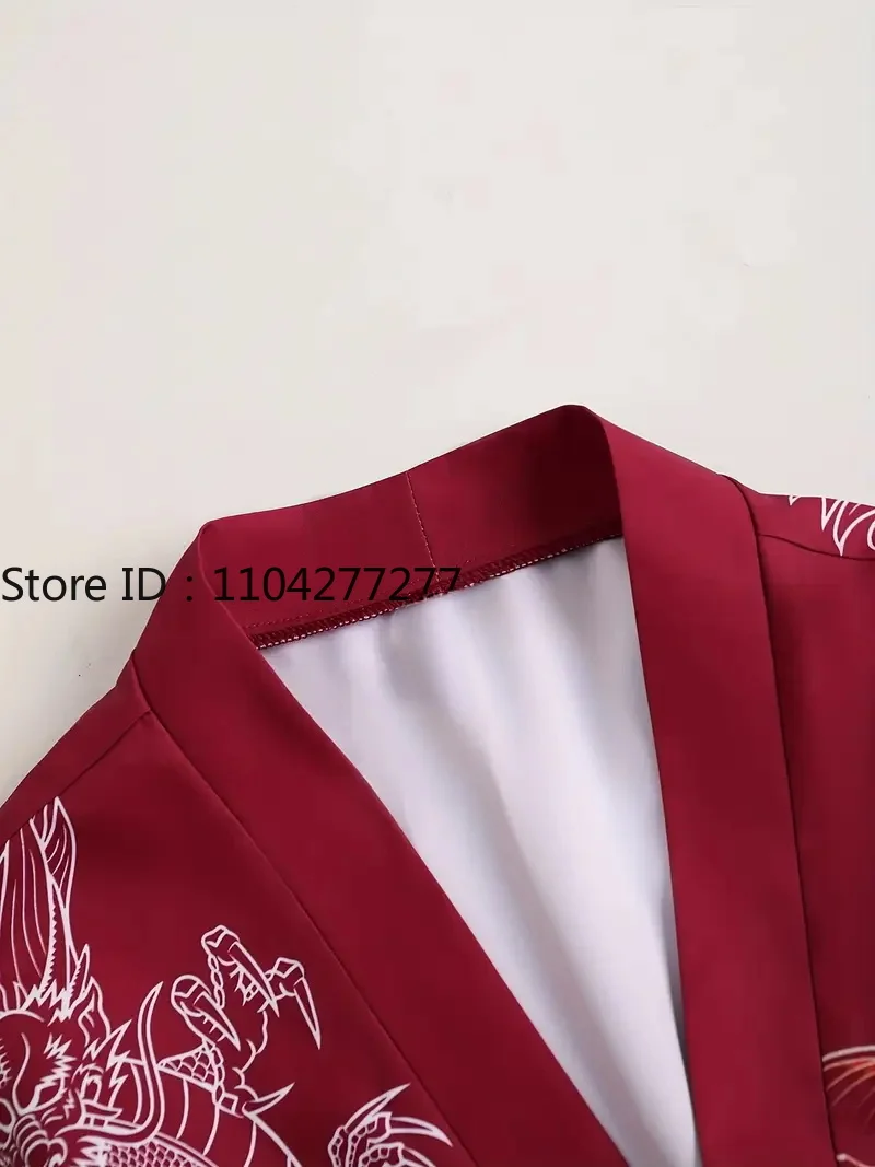 سترة كيمونو بنمط سمك الشبوط الصيفية للرجال والنساء ملابس Ukiyo-e Haori اليابانية برسومات التنين المطبوعة ملابس الشاطئ الحمراء