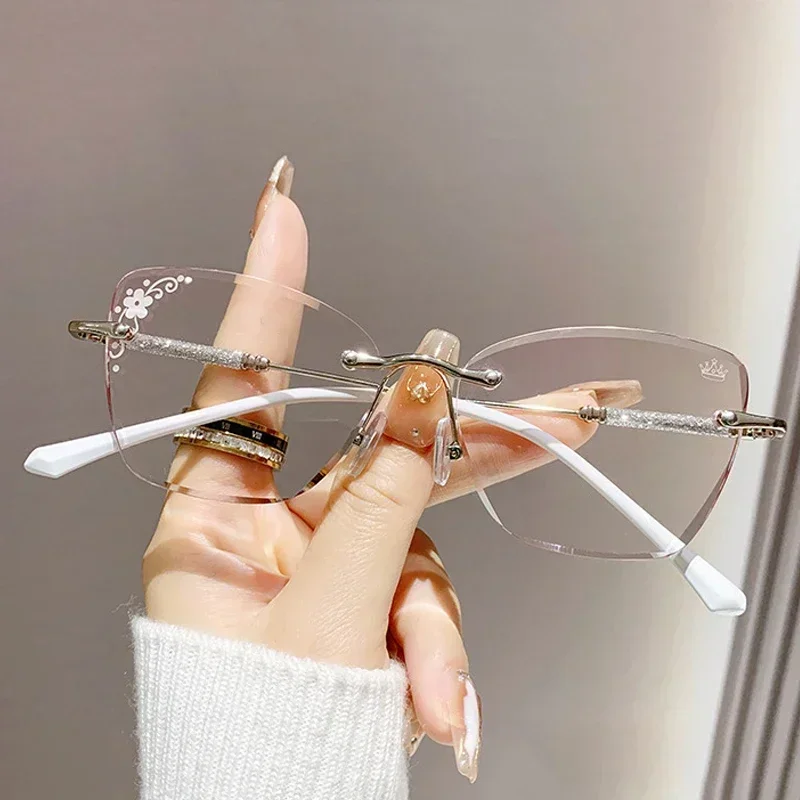 Fashionable Cat Eye Reading Glasses Luxury Diamond Square Far Sight Eyeglasses Men Women Retro Anti-blue Presbyopia 0 To +4.0