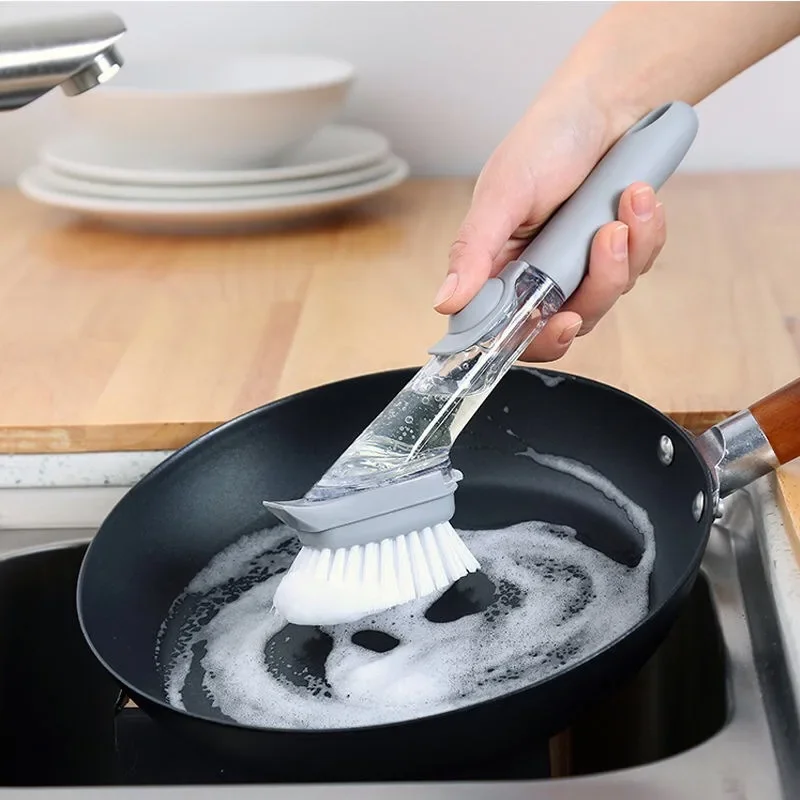 Dish Scrubber with Soap Dispenser with Optional Replaceable Brush Heads Brush Scrubber for Pot Pan Sink Cleaning Household