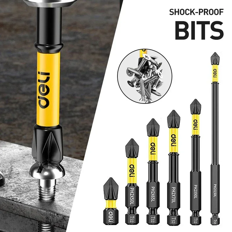 6pcs Anti-Slip and Shock-Proof Bits Screwdriver Bits High Hardness Strong Magnetic 25/50/65/70/90/150mm Ph2 Screwdriver Set