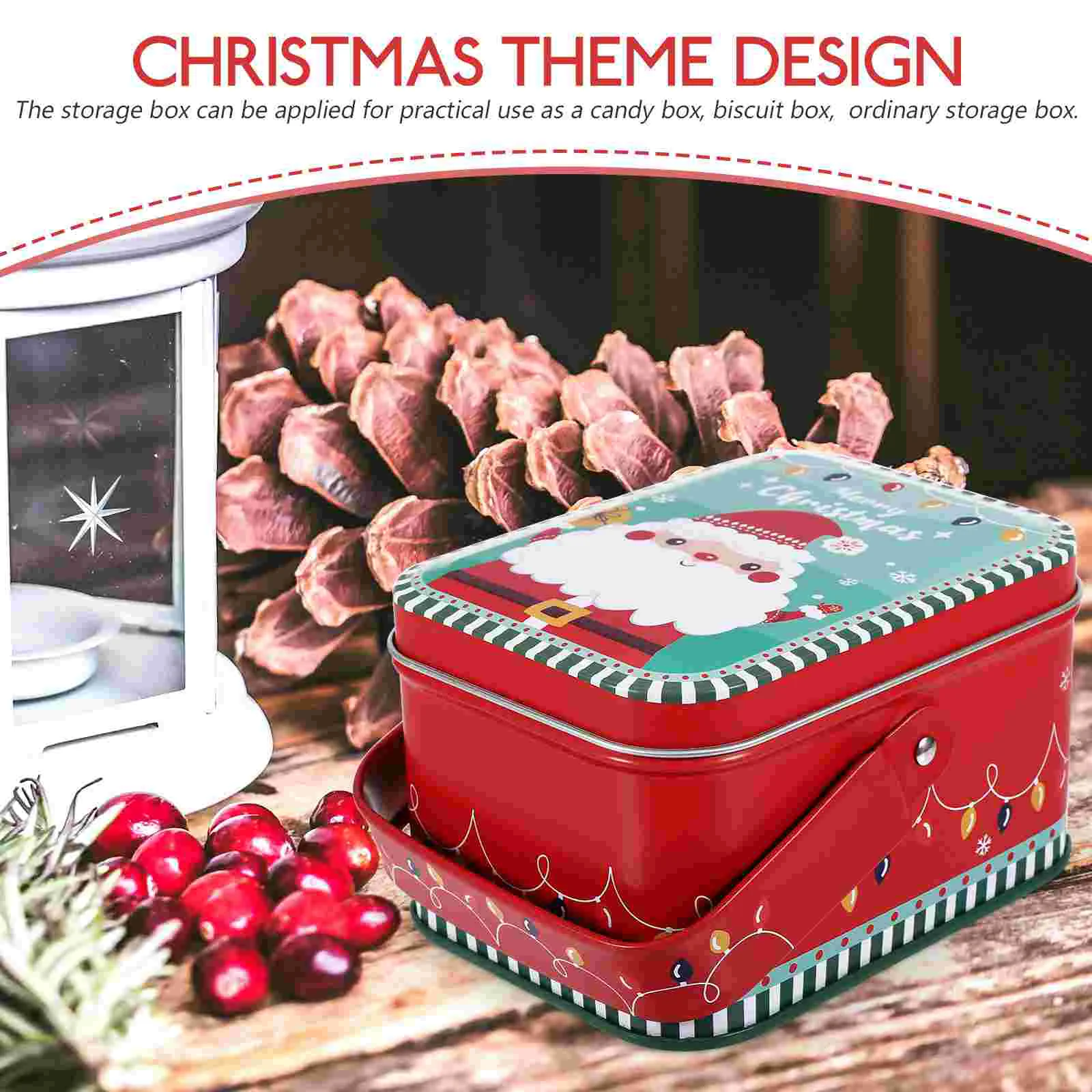 Christmas Tinplate Gift Box Santa Claus Design Easy Open Close Lid Xmas Party Supply Storage Container Candy Biscuit Holder