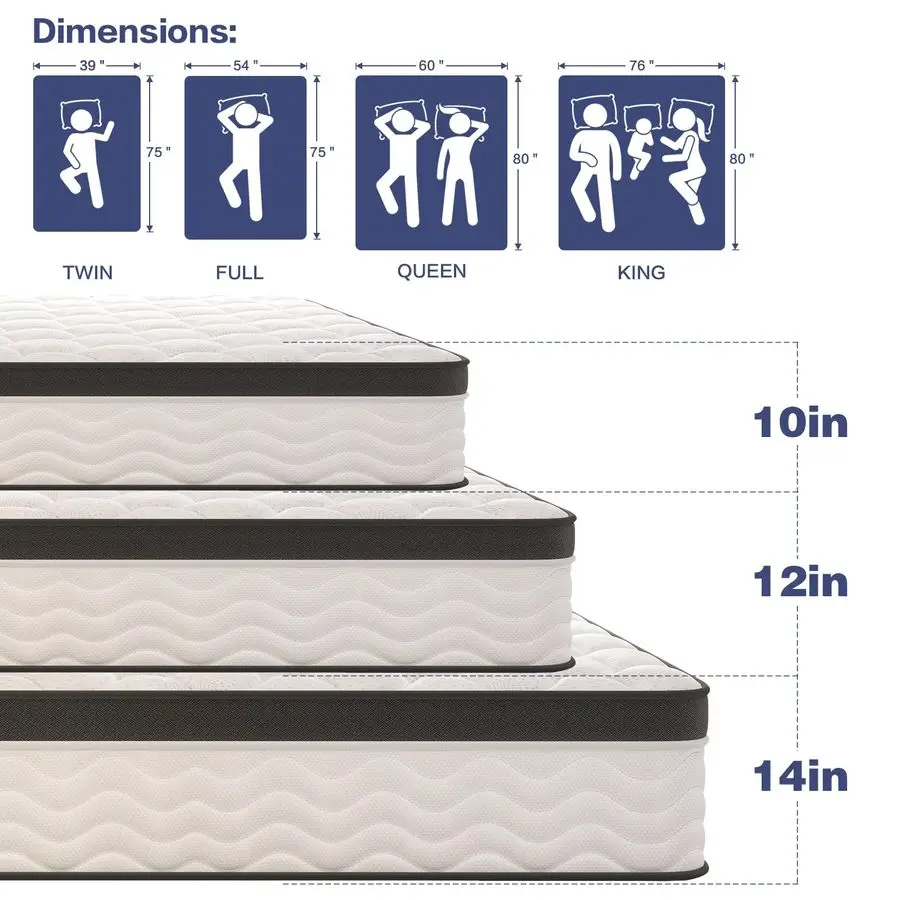 مرتبة مقاس، مرتبة كاملة مقاس 12 بوصة، مراتب هجينة لتخفيف آلام الظهر، عزل الحركة لتخفيف الضغط، شهادة CertiPURUS #2