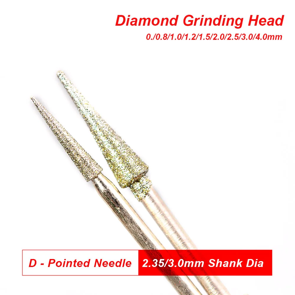 10Pcs Diamond Grinding Head Mounted Point Bit Burr Polishing Abrasive Tools for Stone Jade Peeling Carving 0.6-4mm D Type Needle