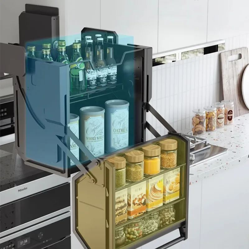 Modern Kitchen Cabinet Lift System Drop-down Basket Cabinet Drop-down Glass Storage Basket Lift Storage Organizer Elevator