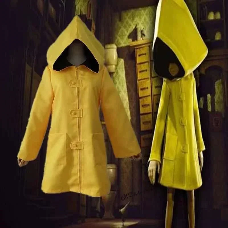 Disfraz de Little Nightmares 2 Mono Six para niños hambrientos, Chaqueta larga amarilla, abrigo, traje de Halloween, impermeable