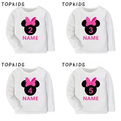 1 2 3 4 5 6 7 8 9 10 Years Birthday Cute Mouse Girls T-shirts Custom Name Baby Long Sleeve Tshirt Cute Kids Clothes Gift Present