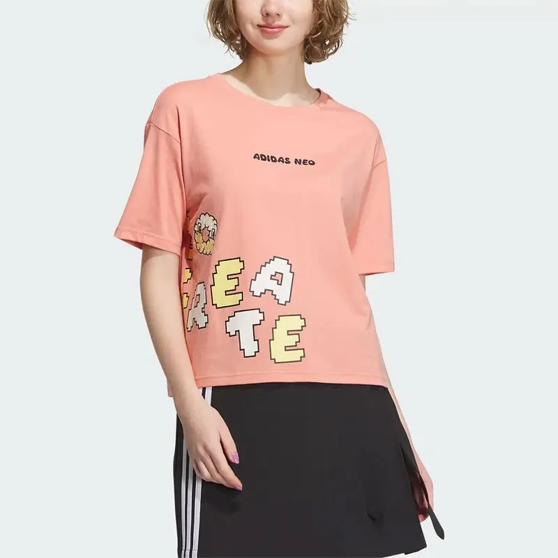

Adidas Originals Neo, новая летняя женская футболка с короткими рукавами и буквенным принтом IK5150