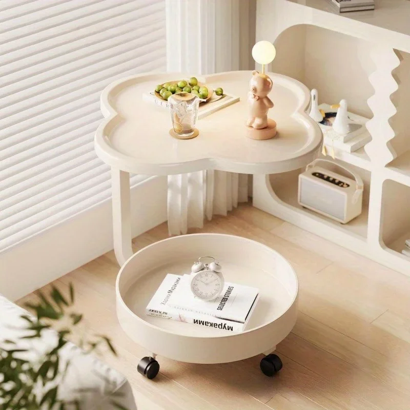 Cream Color Sofa Side Table Nightstand with Wheels Storage End Table for Living Room Bedroom Balcony Compact Coffee Table