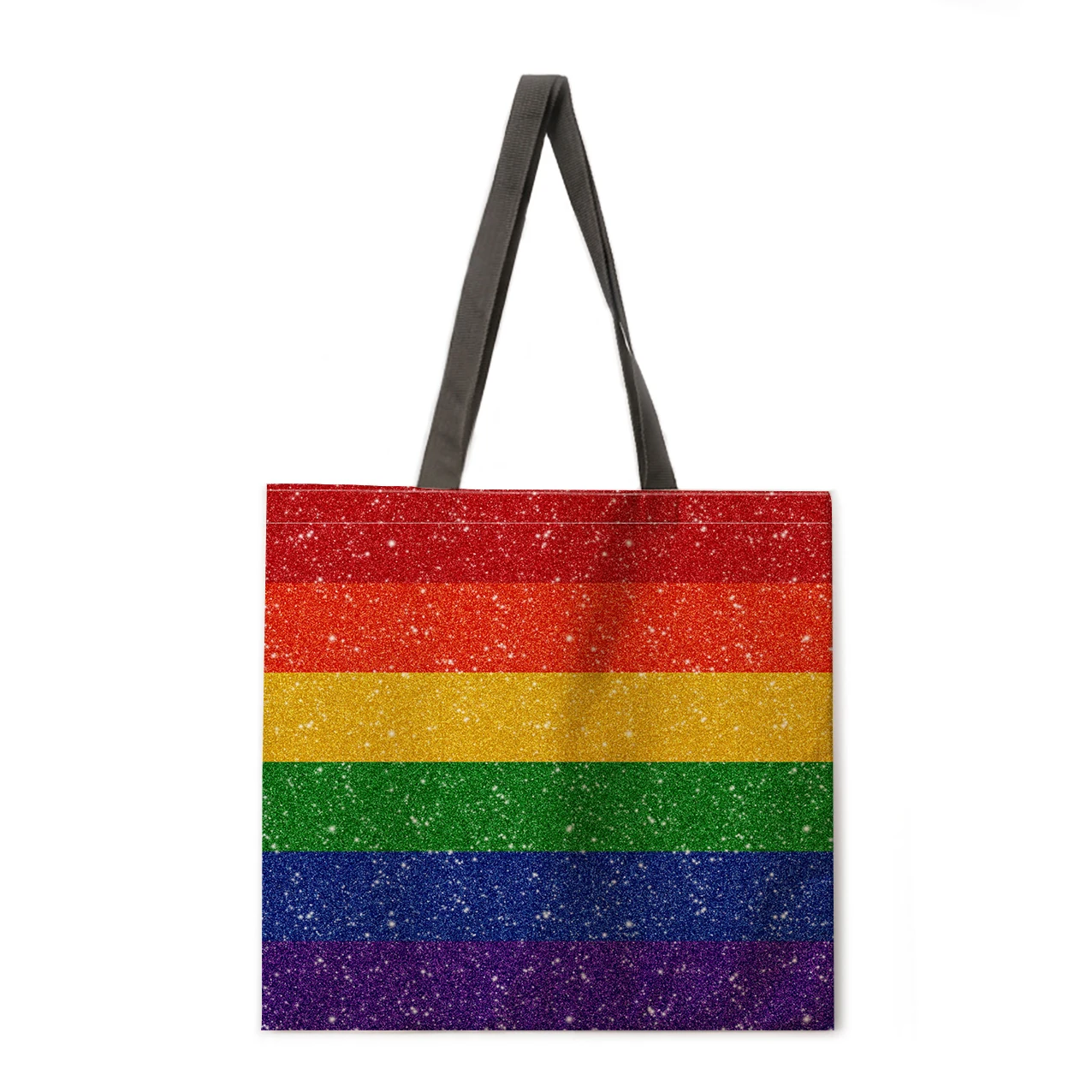 

Rainbow pattern linen tote bag light shoulder bag large capacity eco-friendly shopping bag tote bag