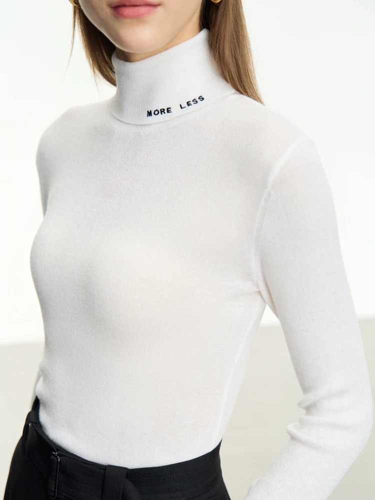 AMII Minimalism Fashion Women Sweaters 2023 Autumn New Slim-fit Basic Turtleneck Long Sleeve Embroidery Pullover Top 12323094