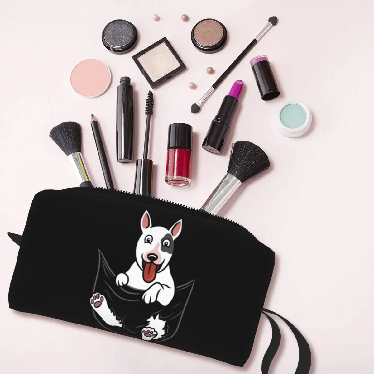 Saco de maquiagem gráfico para mulheres, English Bull Terrier, Organizador de cosméticos de viagem, Kawaii, Cute Puppy Storage, Sacos de higiene pessoal