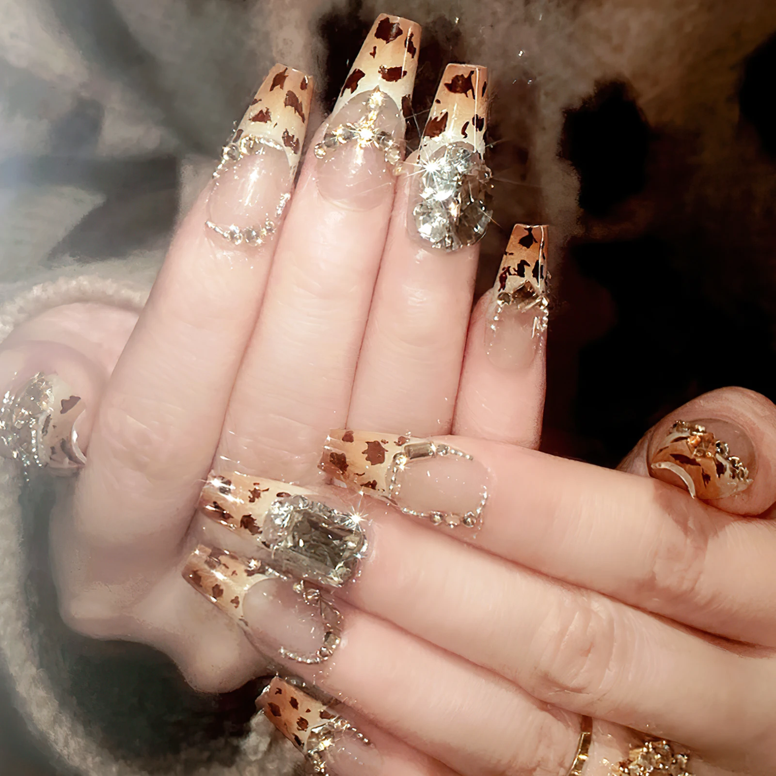 24 Stück künstliche Nägel mit Leopardenmuster, zum Aufdrücken, mit Strass, künstliche Nägel zum Aufdrücken, künstliche Nagelspitzen für Frauen, Nagelspitzen – Detail 8