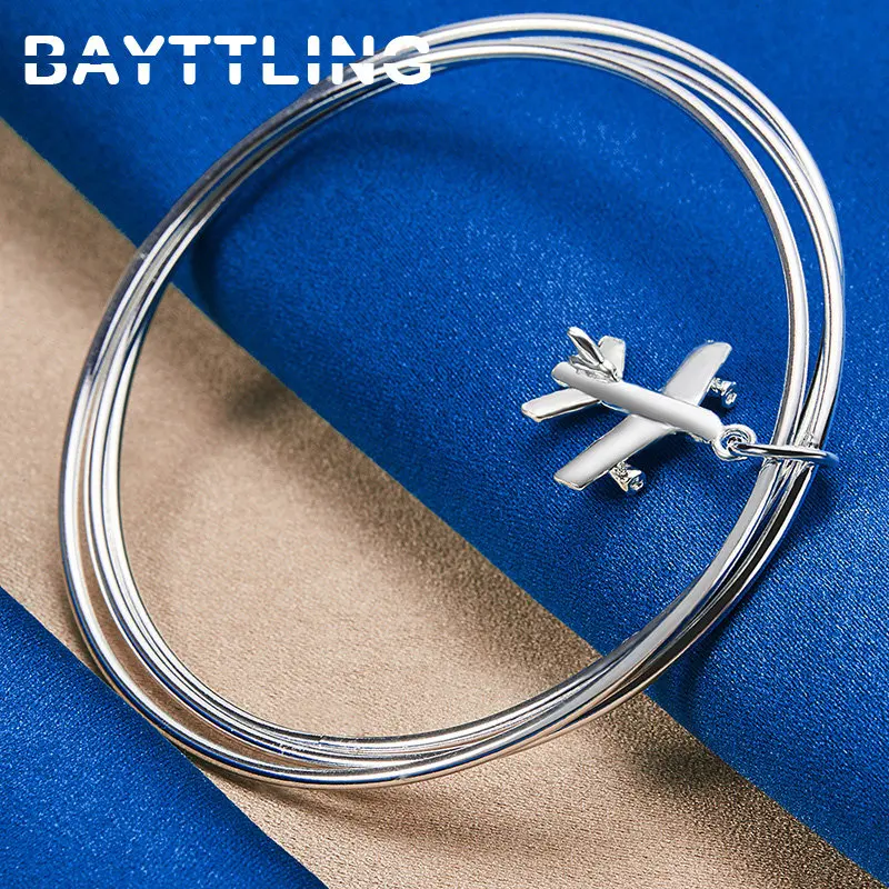 

Fashion 925 Sterling Silver 78MM Women Aircraft Bracelet Bangle For Wedding Engagement Gifts Accessories Jewelry Party