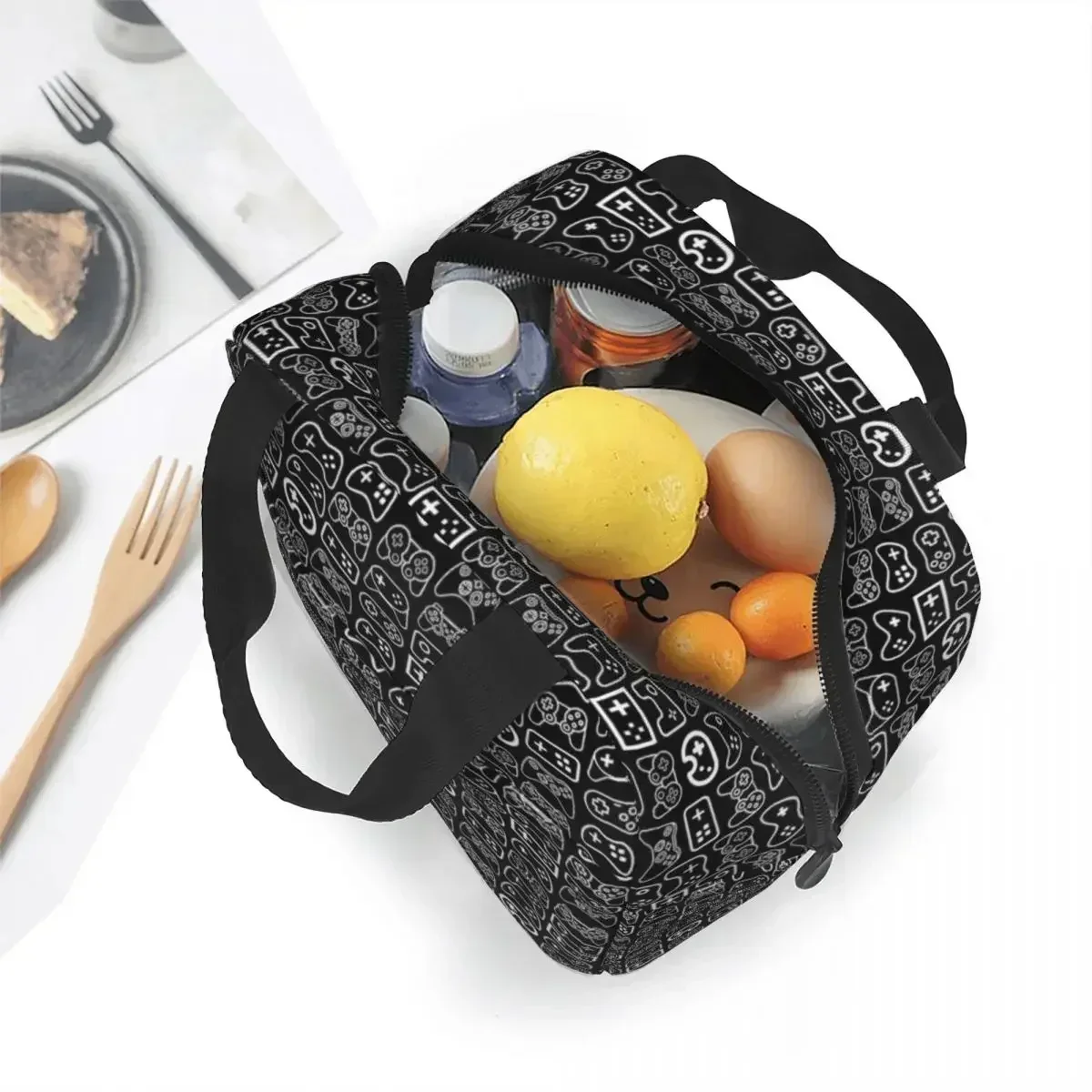 Video Game Controller White - Black Variant Insulated Lunch Bags Portable Lunch Container Thermal Bag Tote Lunch Box Bento Pouch