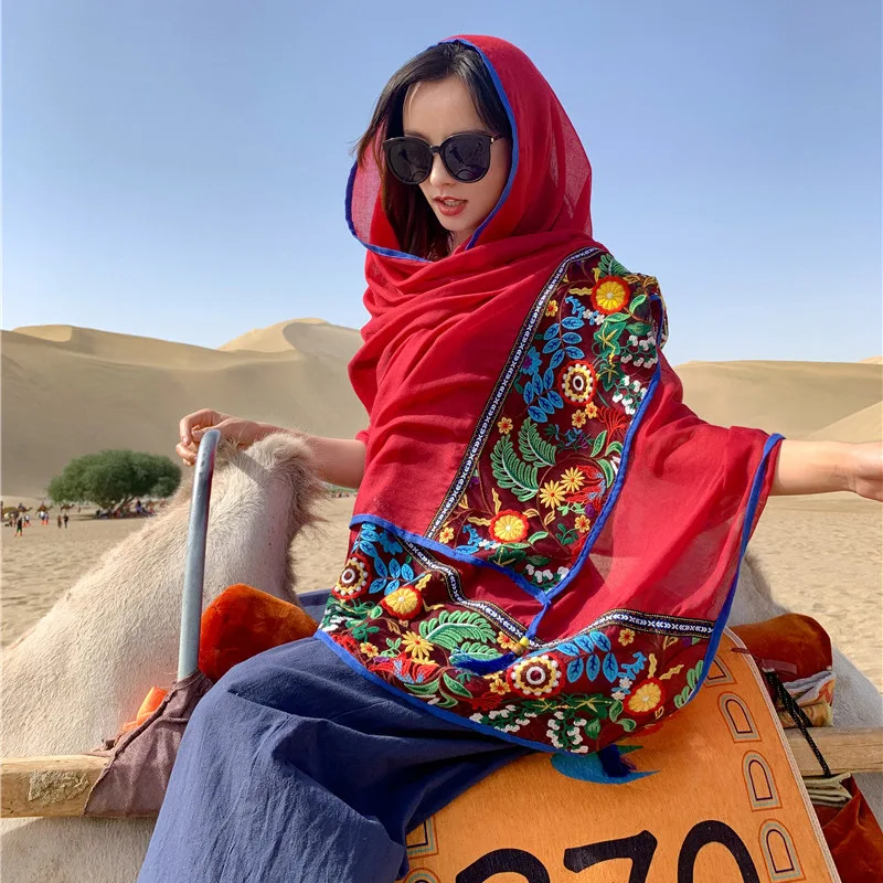 180*85Cm Embroided Scarves Summer Spring Chals Pashmina Women Sun Protect Cape Travel Muffler Tassel Hijab Poncho Beach Shawls