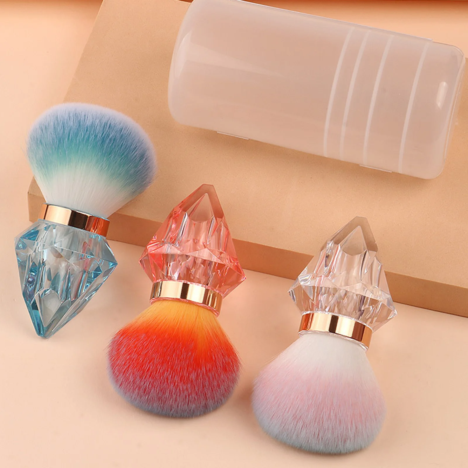 Brosse à poudre à tête de champignon avec manche en cristal, brosse de nettoyage du visage et de la poussière des ongles, brosse de maquillage en Fiber synthétique douce