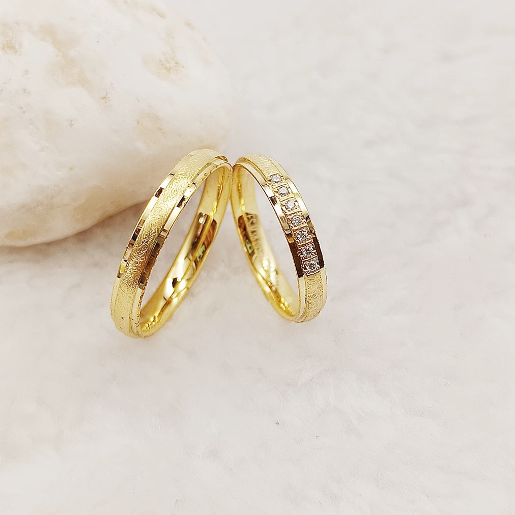 فريدة من نوعها مخصص تشيكوسلوفاكيا الماس 14K مطلية بالذهب 925 فضة خواتم زوجين خواتم مطابقة العصابات الزفاف هدايا المناسبات #2