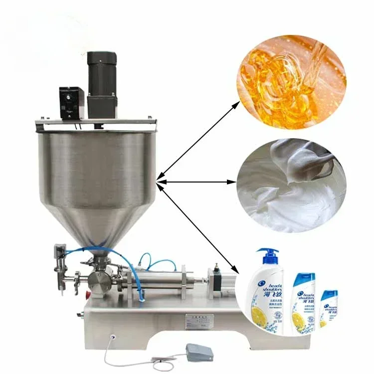 

Semi-automatic Bean Paste Chili Paste Heating And Stirring Filling Machine Tomato Sauce Soap Filler Machine With Mixing Hopper