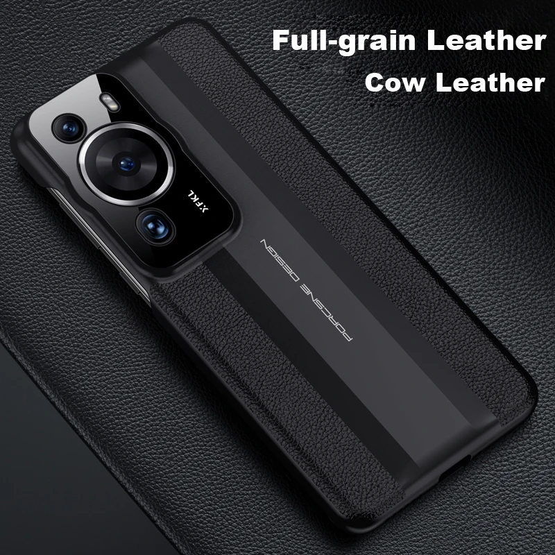 Coque en cuir de vache véritable pour Huawei P60 Pro, étui d'origine ultra mince avec protection complète de l'objectif