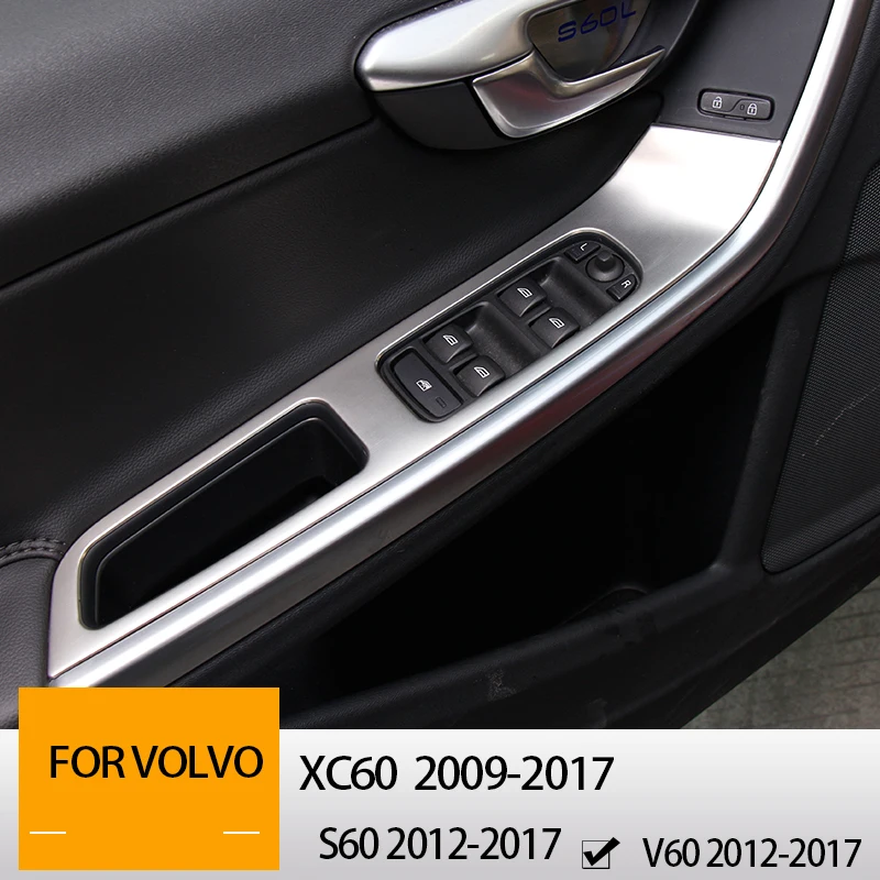 Stainless Steel Door Armrest Glass Lifter Button Panel Decorative Cover For Volvo XC60 S60 V60 Car Accessories Sticker