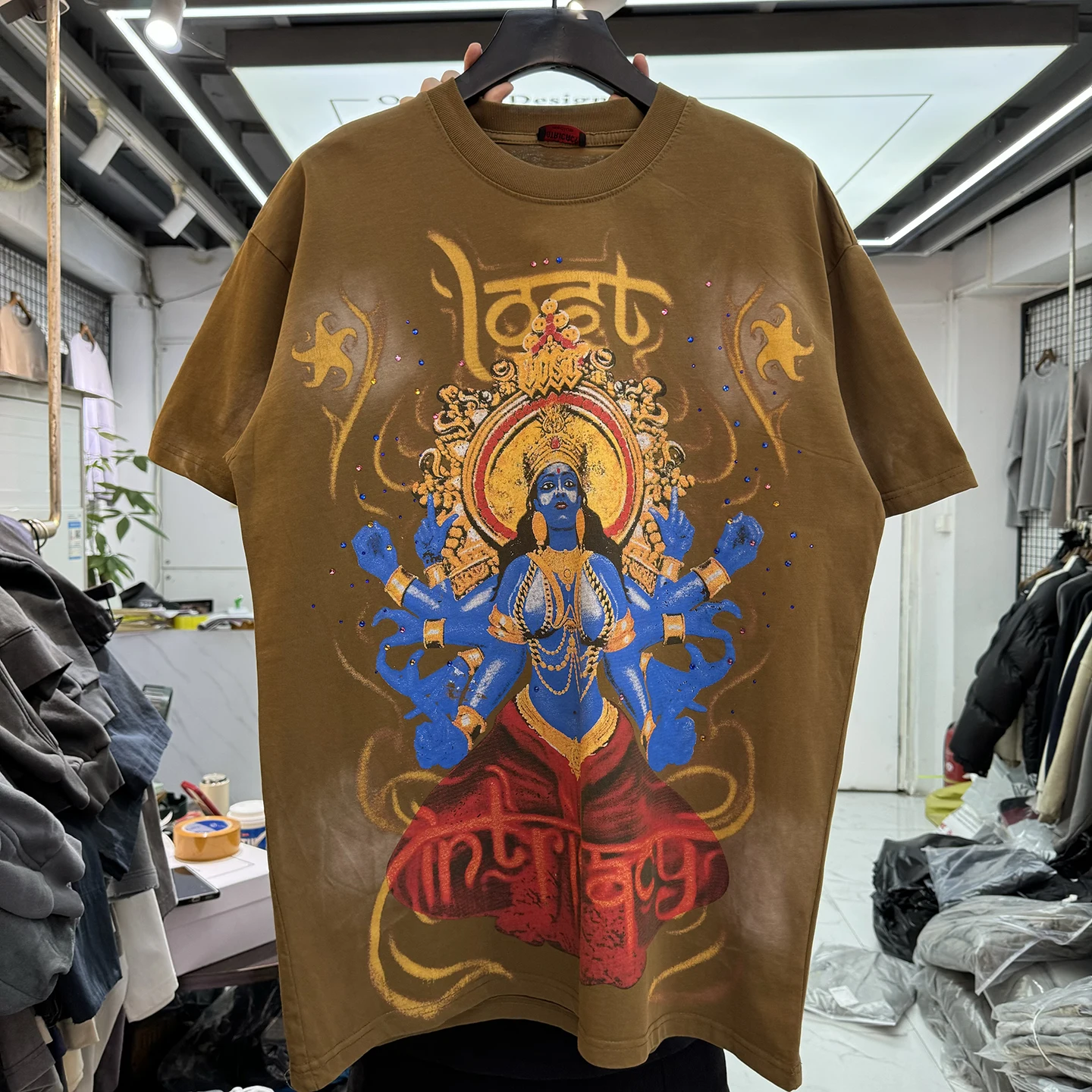 

Футболка с круглым вырезом и принтом в виде ромбов, в американском уличном стиле, повседневная, свободного кроя, для мужчин и женщин.