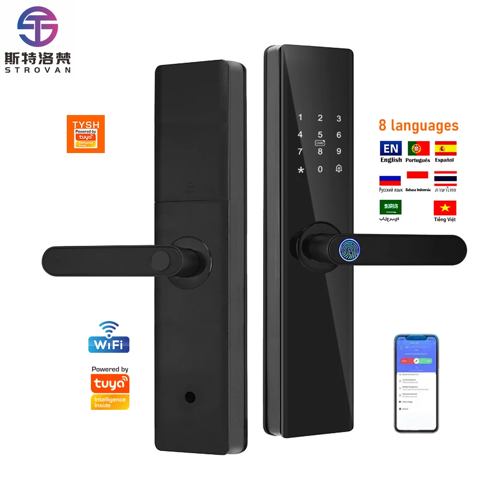 

STLF 9 Language Electronic Tuya App Biometric Keypad Smart Digital Home Tuya Fingerprint Handle Code Password Wifi Door Lock
