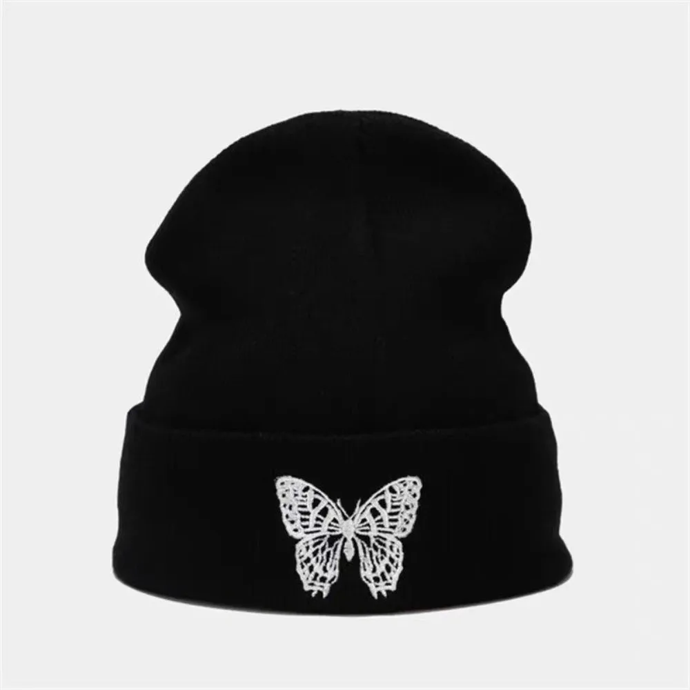 

Winter Warm Embroidered Beanie Cap Windproof Ear Protection Ski Bonnets Hat Solid Color Soft Skullcap