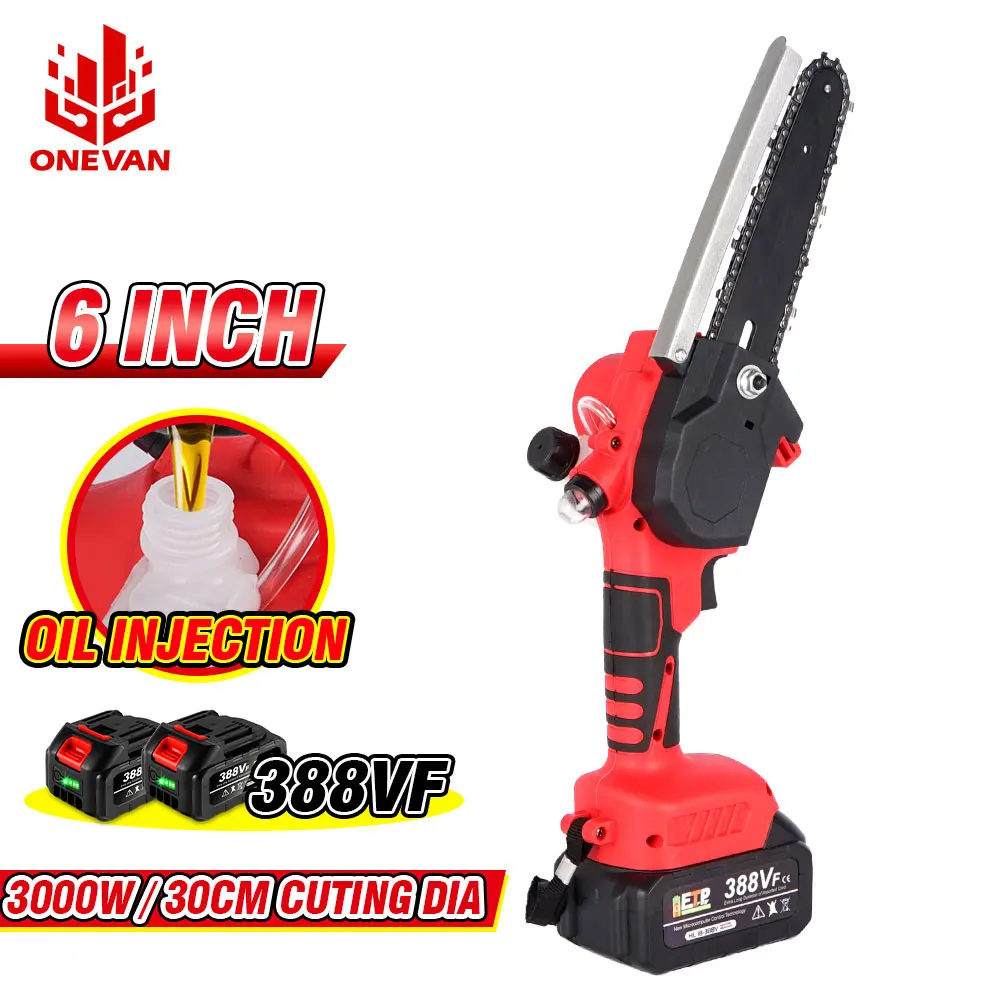 Onevan-マキタ18vバッテリー用のオイルポット付き6インチブラシレス電動チェーンソー,30000rpmの非常に簡単な木工ツール