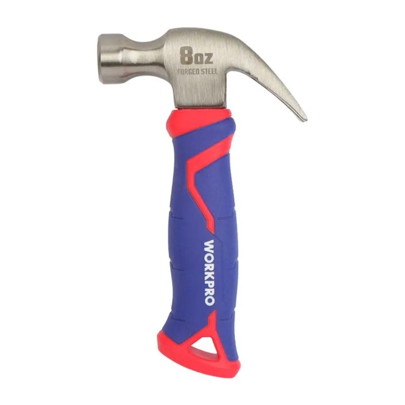 8oz Short Claw Hammer WORKPRO, 3-Color TPR Anti-Slip Handle, Forged Steel Head with Magnetic Tip, DIY Tool WP241008